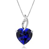 7.50 Carat Blue & White Sapphire Heart Pendant in Sterling Silver with Chain