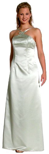 Crossed Front Beaded Dress. Crossed straps dress with slightly beaded top. (LM-wb028). One Only in Sage Green, Size 12