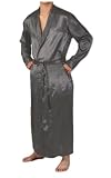 Men's Classic Long Satin Lounge Robe, Bathrobe, Steel - XS