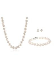 Freshwater Cultured Pearl Jewelry Set with Necklace, Bracelet, and Earrings (8-8.5mm)