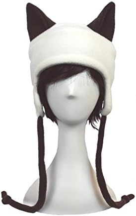 Grumpy Cat Fleece Hat Light Beige and Dark Brown Ears Super Cute Anime Aviator Style Siamese Adult Sized
