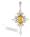 14K White Gold Genuine Marquise Citrine and Diamond Cross Pendant