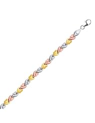 14K Yellow and Rose Gold and Sterling Silver Bracelet with Chain Puffed Hearts