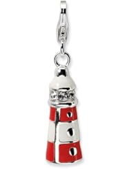 Sterling Silver Enamel Swarovski Crys Lighthouse with Lobster Clasp Charm