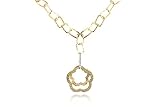 14K Yellow Gold Matte-Finish Hammered-Finish Hand-Crafted Y-Shaped Necklace, Designed with a Flower-Shaped Open Link Drop and Enhanced with Pave Set Diamonds.