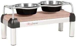 DoggySnooze Large High Diner for Dogs, Sand with Silver Frame