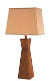 Table Lamp with Tan Fabric Shade in Tan Wood Finish