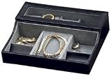Bey Berk Leather Valet Case With 3 Cufflink Compartment Black