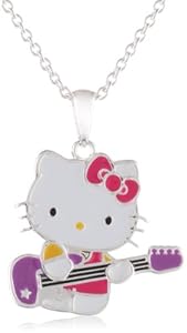 Hello Kitty Fine Silver Plated Rockstar Guitar Enamel Pendant Enhancer