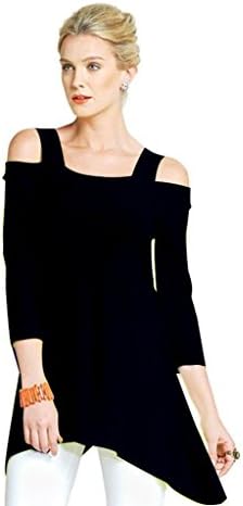 Stunning Clara Sun Woo, Peek a Boo shoulder Top or Tunic T101, Small, Black