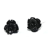 Beautiful Coral Carved Black Rose Stud Earrings on 925 Sterling Silver Posts Comes Gift Boxed