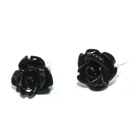 Beautiful Coral Carved Black Rose Stud Earrings on 925 Sterling Silver Posts Comes Gift Boxed