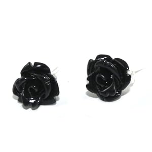 Beautiful Coral Carved Black Rose Stud Earrings on 925 Sterling Silver Posts Comes Gift Boxed
