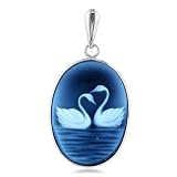 14K White Gold Swan Cameo Pendant