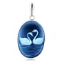 14K White Gold Blue Agate Swan Cameo Pendant