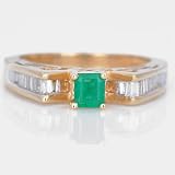 Ladies Emerald and Diamond Ring in 14k Gold