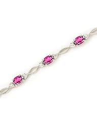 14K White Gold Oval Pink Topaz and Diamond Bracelet