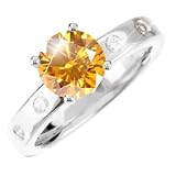 4-Prong Shoulder Set Engagement Platinum Ring with Fancy Orange-Yellow Diamond