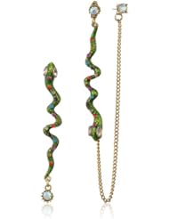 Betsey Johnson "St. Barts" Snake Linear and Crystal Chain Stud Earrings
