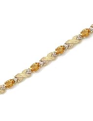 14K Yellow Gold Oval Citrine and Diamond Bracelet