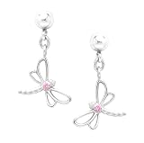 Sterling Silver Pink Sapphire Dragonfly Drop Earrings