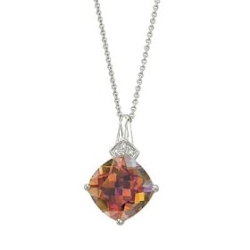14K White Gold Topaz Orange Mystic & Diamond Necklace