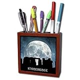 Perkins Designs Cities And Structures - Stonehenge an ancient source of mysticism and intrigue from 2500 B C with moon - Tile Pen Holders-5 inch tile pen holder