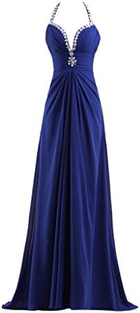 Shigelisha Elegant Halter A-line Chiffon Long Evening Bridesmaid Dress 2016 10 Royal Blue