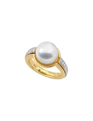 18K Yellow Gold - South Sea Cultured Pearl & Diamond Ring