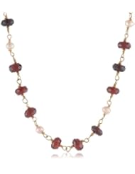 Gold-Filled Linked Garnet Rondelles and Natural Pink Freshwater Cultured Pearls 14k Clasp Necklace, 17"