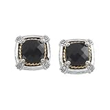 14K Two-Tone Gold Onyx and Diamond Earrings