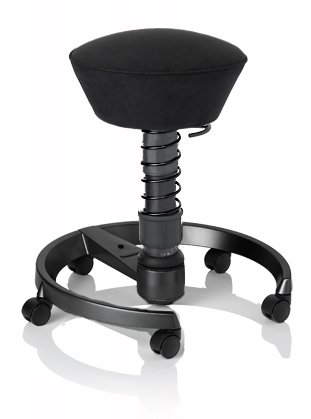 SWOPPER STANDARD 3D-Aktiv-Bürostuhl Hocker Sitzpolster Normal, Farbe schwarz, Federfarbe schwarz, Basis Anthrazit, Fussring mit Speedrollen, Feder SMALL 40 - 80 kg (SWOPS10RSSML)