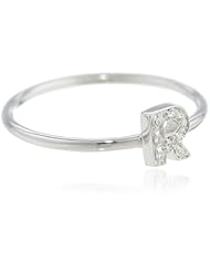 18k White Gold "R" Diamond Initial Ring, Size 7