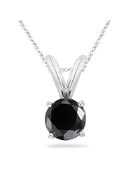 3/4 (0.71-0.80) Cts of 5.34-6.01 mm AA Round Black Diamond Solitaire Pendant in 14K White Gold