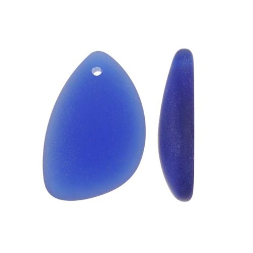 Cultured Sea Glass, Large Eclipse Pendants 25x17mm, 1 Pair, Opaque Royal Blue