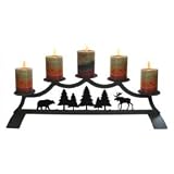 5 Tier Bear, Moose, and Pine Trees Fireplace Pillar Candle Stand Candleholder - Wrought Iron by Sunkissed