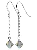 Black Diamond AB Swarovski Crystal Bicone Sterling Silver French Ear Wire Hook Dangle Earrings