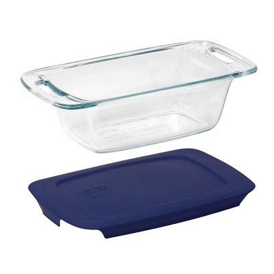 Easy Grab 1.5 Qt Loaf Dish with Blue Plastic Cover