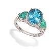 Oval Blue Topaz and Synthetic Green Opal Ring