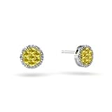 14K White Gold Genuine Round Yellow Diamond Earrings