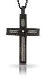 STEL Black Ion Stainless Steel Diamond Cross Pendant Complete with 24 Black Stainless Steel Curb Chain