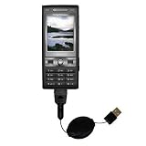 Einziehbares USB Kabel f�r Sony Ericsson k790c mit Hot Sync und aufladen Einsatzm�glichkeiten  von Gomadic mit TipExchange Technology