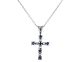Sapphire and Diamond Cross Pendant in 14K White Gold with Chain