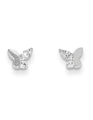MadiK® 14K White Gold Polished Butterfly with Clear CZ Post Earrings