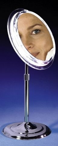 Fluorescent Lighted Adjustable Pedestal Vanity 5X Magnifying Mirror in Chrome