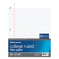 office ruled recycled notebook depot college 11in punched filler hole paper 2in sheets