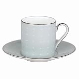 Royal Doulton Monique Lhuiller Etoile Platinum 2-inch Blue Espresso Cup & Saucer, 4-ounce, Set of 2