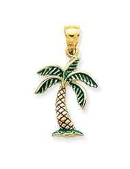 14k Gold Enamel Palm Tree Pendant