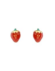 14k Gold Baby Earrings with Red Enamel