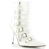 Womens Sexy White Ankle Boot Chain and Buckles 4 Inch Stiletto Heel